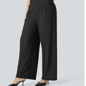 Halara NEW Black Pants Waffle Knit Wide Leg Athleisure Office Minimalist